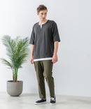 ZEROSTAIN フェイクレイヤード ビッグシルエット キーネック クルーネック Tシャツ 汗染みの目立ちにくいTシャツ 防汚 ＵＶカット ZERO STAIN