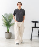 【C-FORTPOINT/フォートポイント】【細見え スタイルアップ効果】細ボーダー ジャガードリブTシャツ 着痩せ きれいめ オフィス 通勤 大人カジュアル フレンチシック