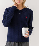 【U.S. POLO ASSN./ユーエスポロアッスン】【コンパクトすぎずルーズすぎない絶妙なサイズ感】ケーブルニットポロシャツ ケーブル編み 配色デザイン 柔らかい カジュアル きれいめ ネイビー ❘ジーンズメイト公式オンラインショップ