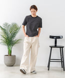 【C-FORTPOINT/フォートポイント】【細見え スタイルアップ効果】細ボーダー ジャガードリブTシャツ 着痩せ きれいめ オフィス 通勤 大人カジュアル フレンチシック