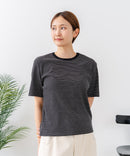 【C-FORTPOINT/フォートポイント】【細見え スタイルアップ効果】細ボーダー ジャガードリブTシャツ 着痩せ きれいめ オフィス 通勤 大人カジュアル フレンチシック