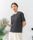 【C-FORTPOINT/フォートポイント】【細見え スタイルアップ効果】細ボーダー ジャガードリブTシャツ 着痩せ きれいめ オフィス 通勤 大人カジュアル フレンチシック