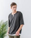 ZEROSTAIN フェイクレイヤード ビッグシルエット キーネック クルーネック Tシャツ 汗染みの目立ちにくいTシャツ 防汚 ＵＶカット ZERO STAIN