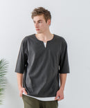 ZEROSTAIN フェイクレイヤード ビッグシルエット キーネック クルーネック Tシャツ 汗染みの目立ちにくいTシャツ 防汚 ＵＶカット ZERO STAIN