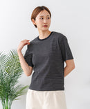 【C-FORTPOINT/フォートポイント】【細見え スタイルアップ効果】細ボーダー ジャガードリブTシャツ 着痩せ きれいめ オフィス 通勤 大人カジュアル フレンチシック
