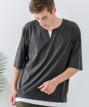 ZEROSTAIN フェイクレイヤード ビッグシルエット キーネック クルーネック Tシャツ 汗染みの目立ちにくいTシャツ 防汚 ＵＶカット ZERO STAIN