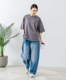 5分袖 刺繍 裾ラウンドTシャツ【C17/シーセブンティーン】