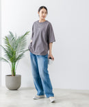 5分袖 刺繍 裾ラウンドTシャツ【C17/シーセブンティーン】