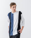 ZEROSTAIN フェイクレイヤード ビッグシルエット 切り替えデザイン 7分袖Tシャツ 汗染みの目立ちにくいTシャツ 防汚 UVカット