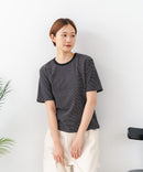 【C-FORTPOINT/フォートポイント】【細見え スタイルアップ効果】細ボーダー ジャガードリブTシャツ 着痩せ きれいめ オフィス 通勤 大人カジュアル フレンチシック