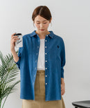 【U.S. POLO ASSN./ユーエスポロアッスン】ワンポイントロゴ刺繍 7分袖 デニムシャツ ❘ジーンズメイト公式オンラインショップ