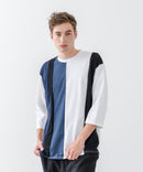 ZEROSTAIN フェイクレイヤード ビッグシルエット 切り替えデザイン 7分袖Tシャツ 汗染みの目立ちにくいTシャツ 防汚 UVカット