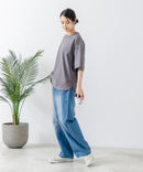 5分袖 刺繍 裾ラウンドTシャツ【C17/シーセブンティーン】