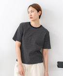 【C-FORTPOINT/フォートポイント】【細見え スタイルアップ効果】細ボーダー ジャガードリブTシャツ 着痩せ きれいめ オフィス 通勤 大人カジュアル フレンチシック