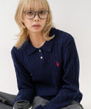 【U.S. POLO ASSN./ユーエスポロアッスン】【コンパクトすぎずルーズすぎない絶妙なサイズ感】ケーブルニットポロシャツ ケーブル編み 配色デザイン 柔らかい カジュアル きれいめ ❘ジーンズメイト公式オンラインショップ