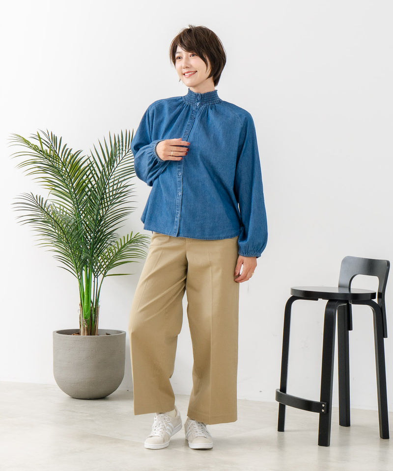 【C-FORTPOINT/フォートポイント】デニム シャーリング ブラウス