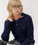 【U.S. POLO ASSN./ユーエスポロアッスン】【コンパクトすぎずルーズすぎない絶妙なサイズ感】ケーブルニットポロシャツ ケーブル編み 配色デザイン 柔らかい カジュアル きれいめ ❘ジーンズメイト公式オンラインショップ