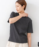 【C-FORTPOINT/フォートポイント】【細見え スタイルアップ効果】細ボーダー ジャガードリブTシャツ 着痩せ きれいめ オフィス 通勤 大人カジュアル フレンチシック