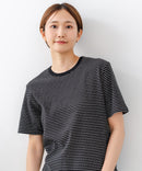 【C-FORTPOINT/フォートポイント】【細見え スタイルアップ効果】細ボーダー ジャガードリブTシャツ 着痩せ きれいめ オフィス 通勤 大人カジュアル フレンチシック
