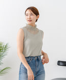 【C-FORTPOINT/フォートポイント】【1枚で華やか レースインナー】ハイネックレース切替タンクトップ インナー チラ見せ 重ね着 立ち襟 華やか 上品 きれいめ