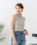 【C-FORTPOINT/フォートポイント】【1枚で華やか レースインナー】ハイネックレース切替タンクトップ インナー チラ見せ 重ね着 立ち襟 華やか 上品 きれいめ
