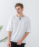 ZEROSTAIN フェイクレイヤード ビッグシルエット キーネック クルーネック Tシャツ 汗染みの目立ちにくいTシャツ 防汚 ＵＶカット ZERO STAIN