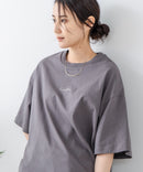 5分袖 刺繍 裾ラウンドTシャツ【C17/シーセブンティーン】