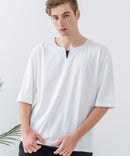 ZEROSTAIN フェイクレイヤード ビッグシルエット キーネック クルーネック Tシャツ 汗染みの目立ちにくいTシャツ 防汚 ＵＶカット ZERO STAIN