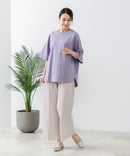 5分袖 刺繍 裾ラウンドTシャツ【C17/シーセブンティーン】