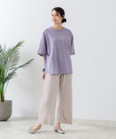 5分袖 刺繍 裾ラウンドTシャツ【C17/シーセブンティーン】