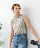 【C-FORTPOINT/フォートポイント】【1枚で華やか レースインナー】ハイネックレース切替タンクトップ インナー チラ見せ 重ね着 立ち襟 華やか 上品 きれいめ