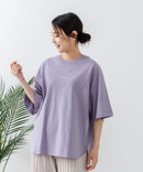 5分袖 刺繍 裾ラウンドTシャツ【C17/シーセブンティーン】