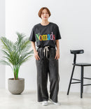 【C-FORT POINT/フォートポイント】ニットデニム ベイカーワイドパンツ デニム風 ストレッチ 柔らかい 楽パン ウエストゴム 大人カジュアル デイリー 公園 ワンマイルウェア