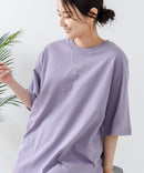 5分袖 刺繍 裾ラウンドTシャツ【C17/シーセブンティーン】