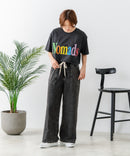 【C-FORT POINT/フォートポイント】ニットデニム ベイカーワイドパンツ デニム風 ストレッチ 柔らかい 楽パン ウエストゴム 大人カジュアル デイリー 公園 ワンマイルウェア