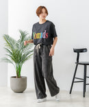 【C-FORT POINT/フォートポイント】ニットデニム ベイカーワイドパンツ デニム風 ストレッチ 柔らかい 楽パン ウエストゴム 大人カジュアル デイリー 公園 ワンマイルウェア