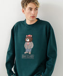 【BLUE STANDARD/ブルースタンダード】パフィースウェット 部分刺繍クルーネック トレーナー ストレッチ 春服 ダークグリーン ❘ジーンズメイト公式オンラインショップ