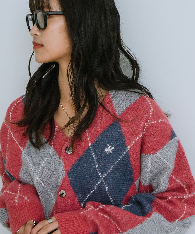 【BEVERLY HILLS POLO CLUB/ビバリーヒルズポロクラブ】ワンポイント刺繍 モヘアタッチ ニットカーディガン