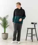 【BLUE STANDARD/ブルースタンダード】パフィースウェット バイカラー プルオーバーパーカー フーディー ストレッチ 春服