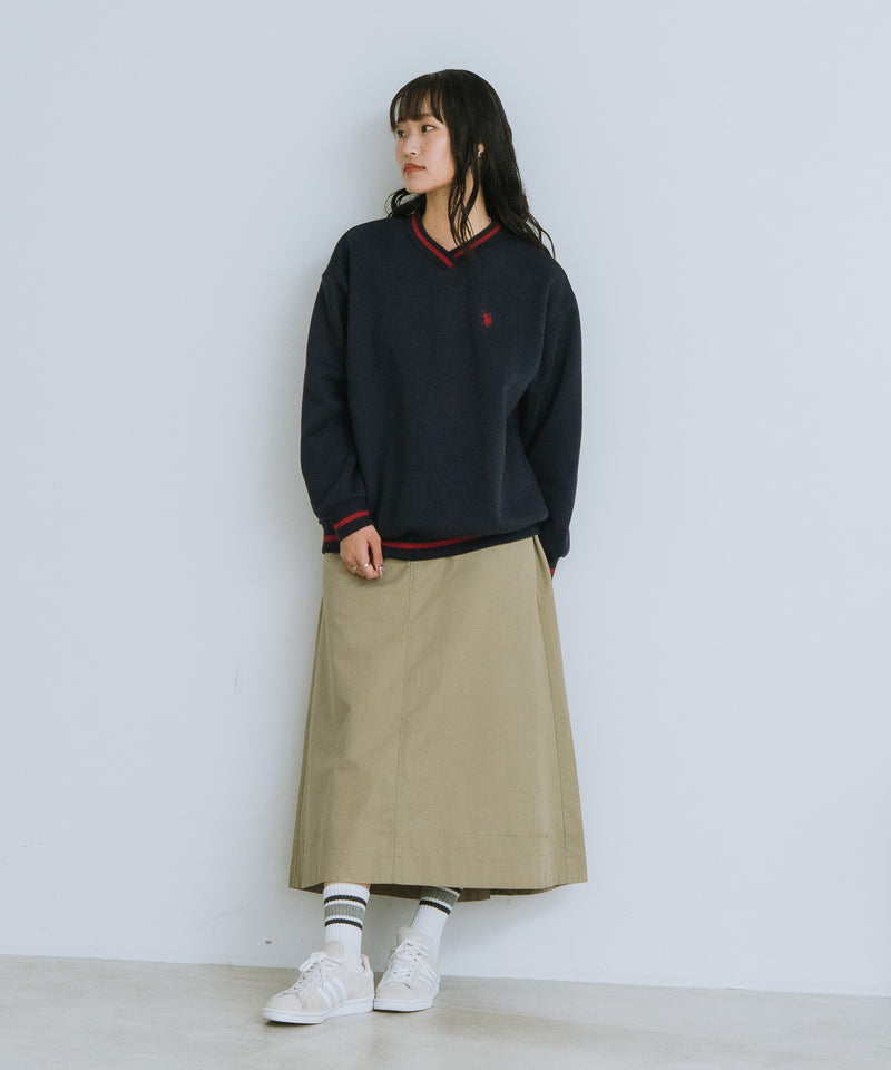 【U.S. POLO ASSN./ユーエスポロアッスン】Vネック リブライン 裏起毛 スウェットトレーナー