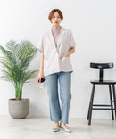 【C-FORT POINT/フォートポイント】カーディガン感覚で羽織れる リネンタッチ 半袖 シングルテーラードジャケット きれいめ さらさら 涼感 冷房対策 オフィス 通勤