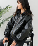 【BEVERLY HILLS POLO CLUB/ビバリーヒルズポロクラブ】フェイクレザー リブブルゾン