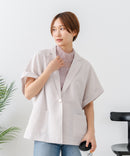 【C-FORT POINT/フォートポイント】カーディガン感覚で羽織れる リネンタッチ 半袖 シングルテーラードジャケット きれいめ さらさら 涼感 冷房対策 オフィス 通勤