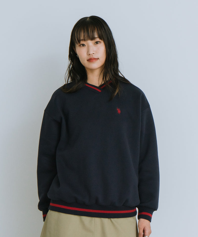 【U.S. POLO ASSN./ユーエスポロアッスン】Vネック リブライン 裏起毛 スウェットトレーナー