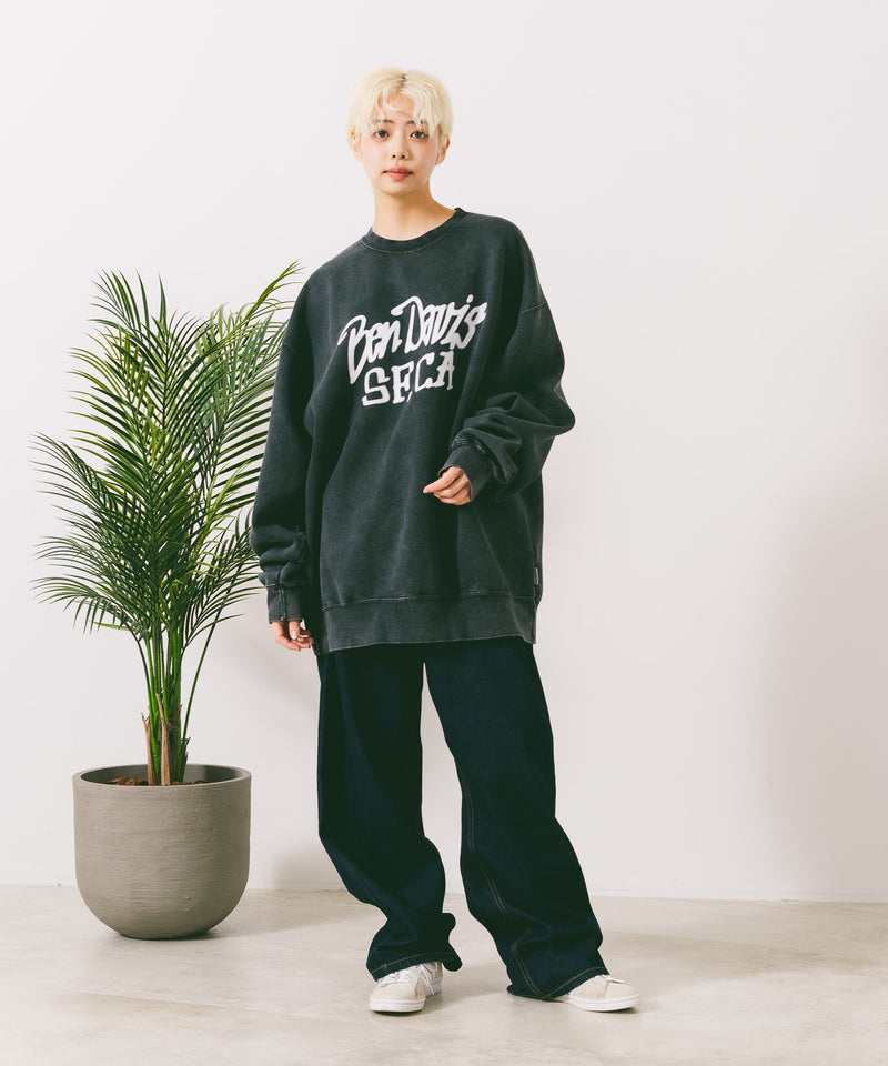 【BEN DAVIS/ベンデイビス】TAGGING FADED CREW/オーバーサイズ 裏起毛 ストリート バックプリント ロゴ ワンポイント スウェット トレーナー/レディース メンズ zo