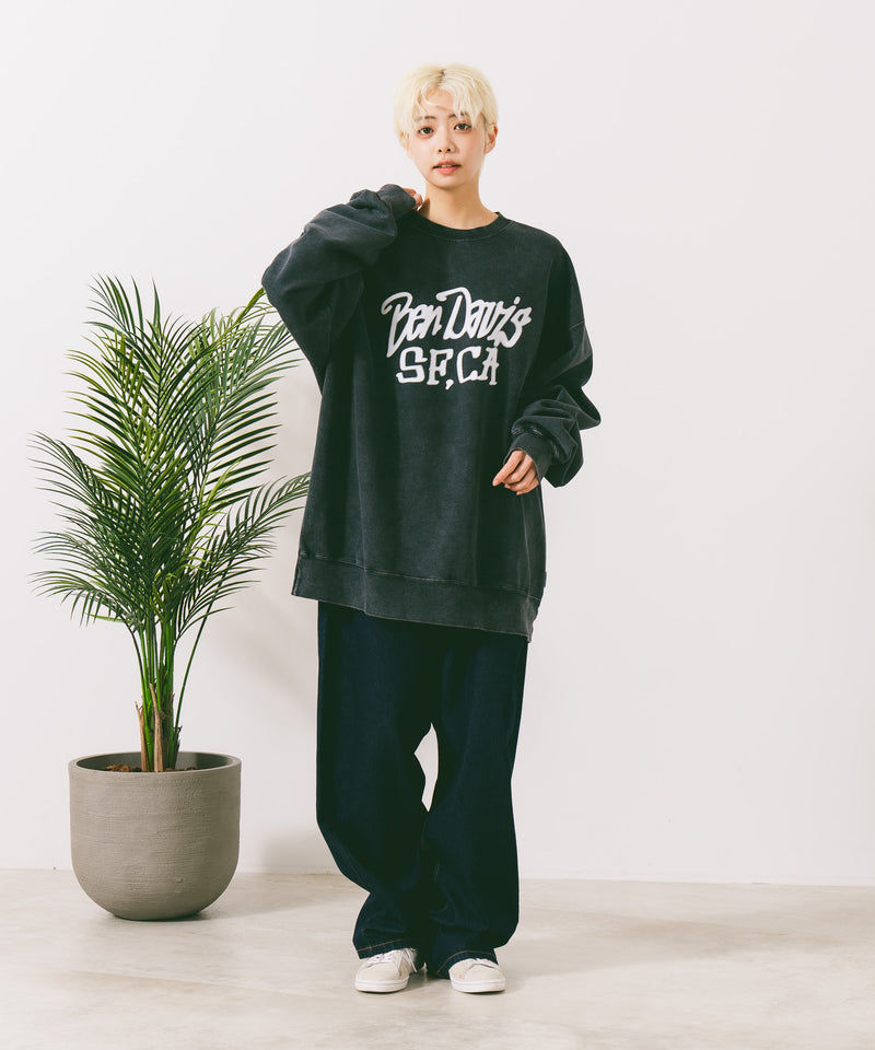 【BEN DAVIS/ベンデイビス】TAGGING FADED CREW/オーバーサイズ 裏起毛 ストリート バックプリント ロゴ ワンポイント スウェット トレーナー/レディース メンズ zo