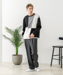 【BLUE STANDARD/ブルースタンダード】パフィースウェット 切り替え クルーネック トレーナー ストレッチ 春服