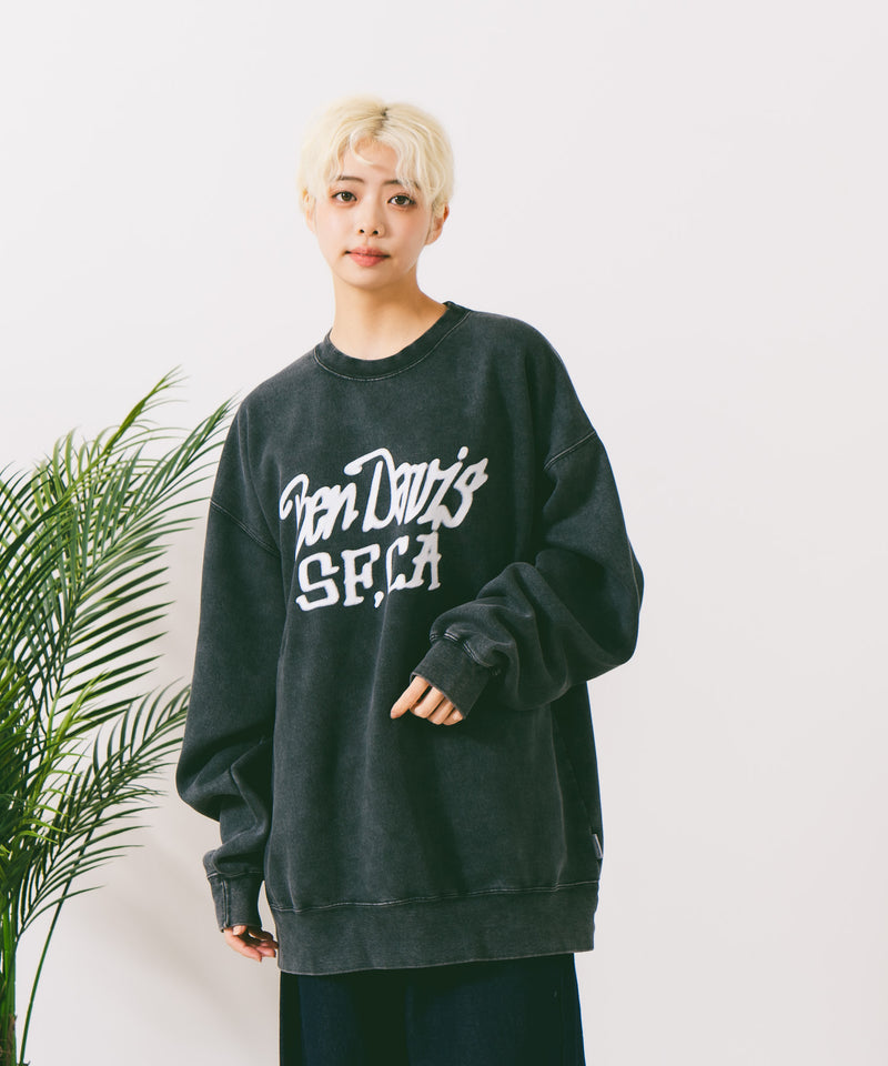 【BEN DAVIS/ベンデイビス】TAGGING FADED CREW/オーバーサイズ 裏起毛 ストリート バックプリント ロゴ ワンポイント スウェット トレーナー/レディース メンズ zo