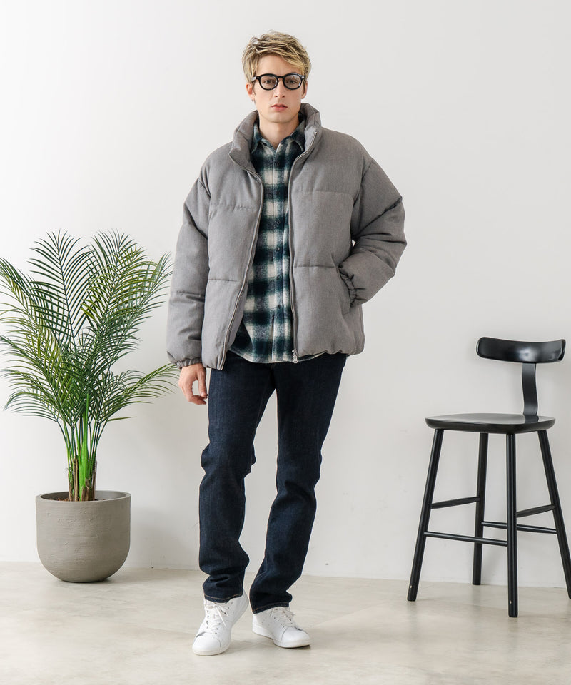 【Blue Standard/ブルースタンダード】ウールタッチ ヘリンボーン ファイバーダウンジャケット 軽量 大人カジュアル