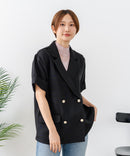 【C-FORT POINT/フォートポイント】きれいめ華やか サマーツイード 半袖 ダブルテーラードジャケット 高見え 上品 通勤 オフィス 韓国ファッション